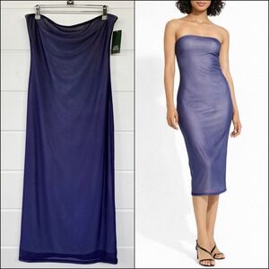 NWT Wild Fable Y2K Mermaidcore Mesh Tube Midi Bodycon Dress Navy Purple M Summer